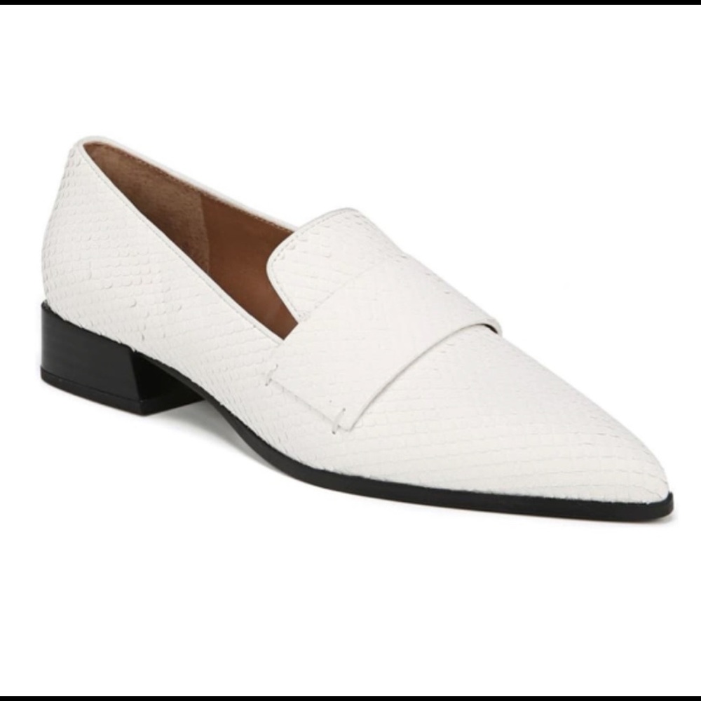 Franco Sarto White Pointed Loafers - Snake print